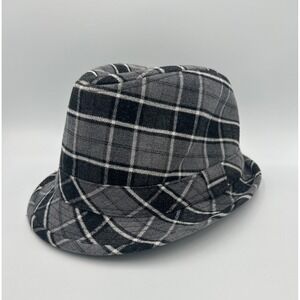 Grey Black Plaid Fedora Hat Classic Tartan Short Brim Unisex Trilby Style